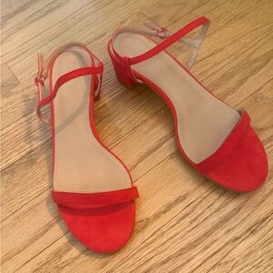 LOFT Thin Strap Low Block Heel Red Suede Sandals - Sz 8
